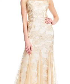 Adrianna Papell - AP1E203566 Floral Sheer Bateau Trumpet Dress