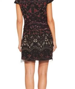Adrianna Papell - AP1E203885 Bedazzled Bateau Mesh Sheath Dress