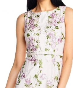 Adrianna Papell - AP1E204015 Floral Embroidered Bateau Sheath Dress