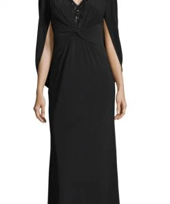 Adrianna Papell - AP1E204664 Knotted V-Neck Capelet Dress Formal Gowns