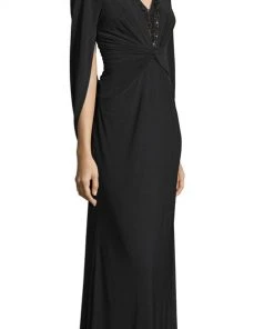 Adrianna Papell - AP1E204664 Knotted V-Neck Capelet Dress Formal Gowns