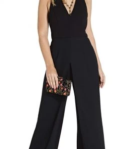 Plus Size Dresses Adrianna Papell - AP1E205170 Sleeveless Halter V-neck Jumpsuit
