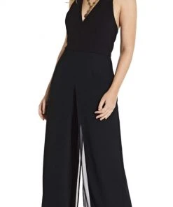 Plus Size Dresses Adrianna Papell - AP1E205170 Sleeveless Halter V-neck Jumpsuit