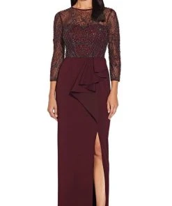 Adrianna Papell - AP1E205600 Quarter Sleeve Embellished Long Dress