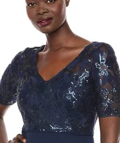 Adrianna Papell - AP1E205623 Embroidered V-Neck Tiered Sheath Dress Formal Gowns