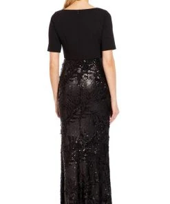 Adrianna Papell - AP1E205644 Crisscross V-Neck Sequined Crepe Dress Formal Gowns