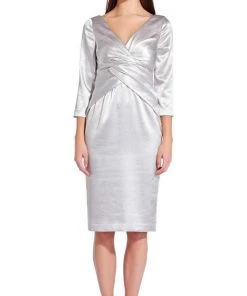 Plus Size Dresses Adrianna Papell - AP1E205746 V Neck Satin Fitted Dress