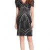 Adrianna Papell - AP1E205816 Short Sleeve Bead-Fringed Sheath Dress