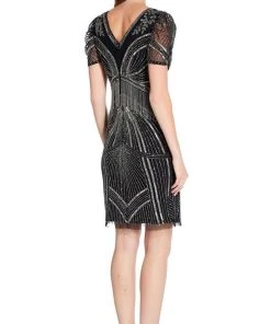 Adrianna Papell - AP1E205816 Short Sleeve Bead-Fringed Sheath Dress