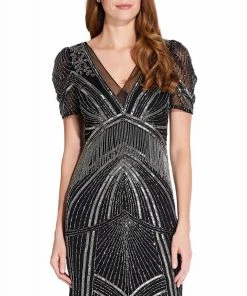 Adrianna Papell - AP1E205816 Short Sleeve Bead-Fringed Sheath Dress 10 Adrianna Papell - AP1E205816 Short Sleeve Bead-Fringed Sheath Dress