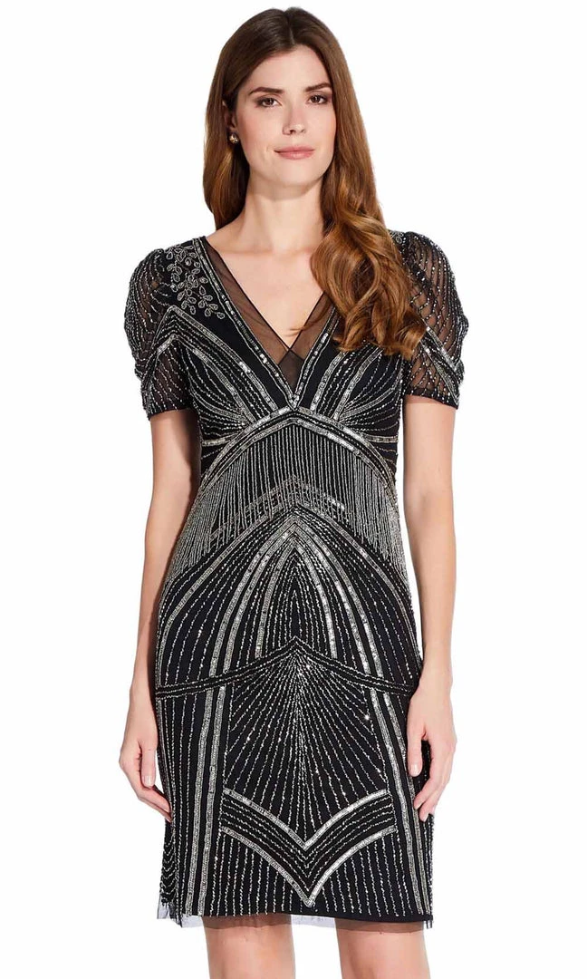 Adrianna Papell - AP1E205816 Short Sleeve Bead-Fringed Sheath Dress 6 Adrianna Papell - AP1E205816 Short Sleeve Bead-Fringed Sheath Dress