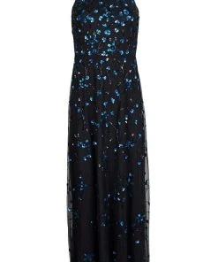 Formal Gowns Adrianna Papell - AP1E205920 Sequined Floral Bateau Neck Mesh Dress