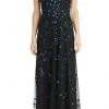 Formal Gowns Adrianna Papell - AP1E205920 Sequined Floral Bateau Neck Mesh Dress