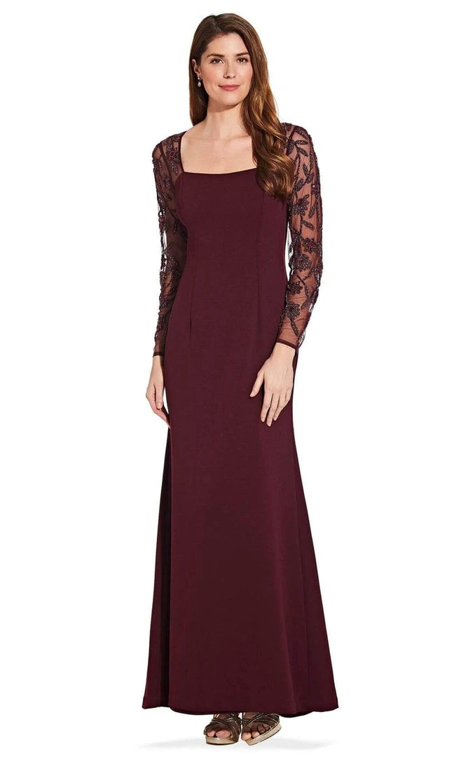Formal Gowns Adrianna Papell - AP1E206039 Beaded Long Sleeve Square Neck Long Dress 3 Formal Gowns Adrianna Papell - AP1E206039 Beaded Long Sleeve Square Neck Long Dress