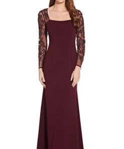 Formal Gowns Adrianna Papell - AP1E206039 Beaded Long Sleeve Square Neck Long Dress 12 Formal Gowns Adrianna Papell - AP1E206039 Beaded Long Sleeve Square Neck Long Dress