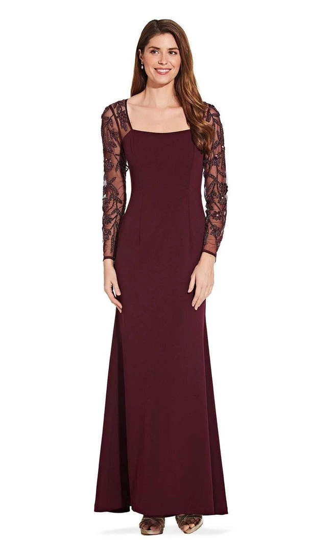 Formal Gowns Adrianna Papell - AP1E206039 Beaded Long Sleeve Square Neck Long Dress 5 Formal Gowns Adrianna Papell - AP1E206039 Beaded Long Sleeve Square Neck Long Dress