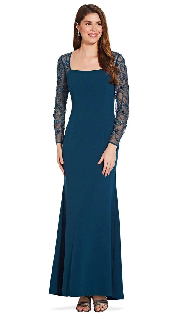 Formal Gowns Adrianna Papell - AP1E206039 Beaded Long Sleeve Square Neck Long Dress 7 Formal Gowns Adrianna Papell - AP1E206039 Beaded Long Sleeve Square Neck Long Dress