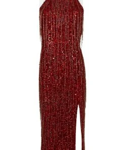 Adrianna Papell - AP1E206152 Sequined High Halter Sheath Dress Plus Size Dresses