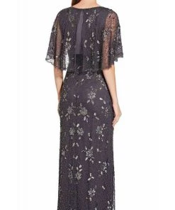 Adrianna Papell - AP1E206208 Long Beaded Cape Sleeve Sheath Dress Formal Gowns