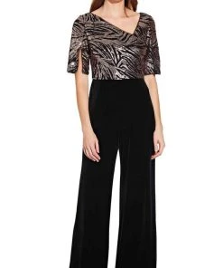 Adrianna Papell - AP1E206295 Split Sleeve Sequined Bodice Jumpsuit