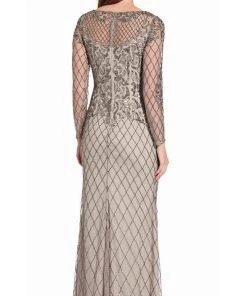 Adrianna Papell - AP1E206463 Beaded Illusion Long Sleeve Dress Formal Gowns