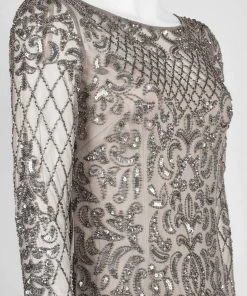 Adrianna Papell - AP1E206463 Beaded Illusion Long Sleeve Dress Formal Gowns