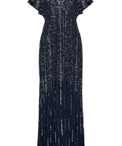 Adrianna Papell - AP1E206494 Embellished V Neck Sheath Dress Formal Gowns