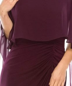 Adrianna Papell - AP1E206514 Ruched High Slit Sheer Cape Evening Dress