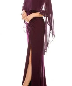 Adrianna Papell - AP1E206514 Ruched High Slit Sheer Cape Evening Dress
