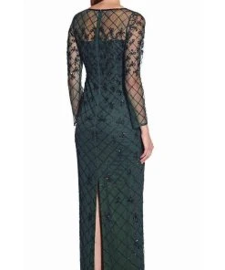 Adrianna Papell - AP1E206544 Illusion Long Sleeve Lattice Ornate Dress Formal Gowns