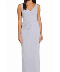 Adrianna Papell - AP1E206762 Sleeveless V-Neck Column Long Crepe Dress