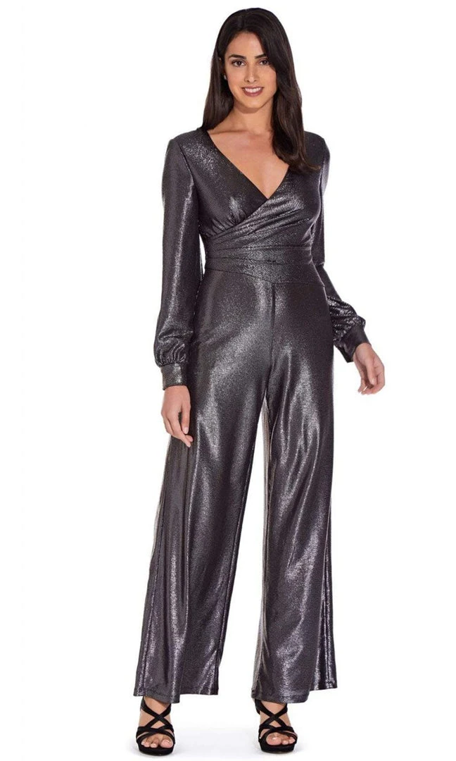 Plus Size Dresses Adrianna Papell - AP1E206841 V-Neck Metallic Jersey Jumpsuit 5 Plus Size Dresses Adrianna Papell - AP1E206841 V-Neck Metallic Jersey Jumpsuit