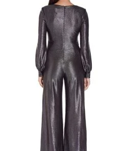 Plus Size Dresses Adrianna Papell - AP1E206841 V-Neck Metallic Jersey Jumpsuit