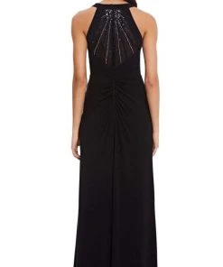 Adrianna Papell - AP1E207505 Plunging Halter High Slit Jersey Dress Formal Gowns