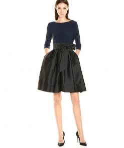 Adrianna Papell - Bateau Neck Two-Tone Short Dress AP1D100284 - 2 Pcs Eclipse Black In Sizes 2 And 8 Available