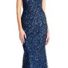 Adrianna Papell - Cross-Stringed Back Sequined Halter Gown AP1E202438 - 1 Pc Deep Blue In Size 16 Available