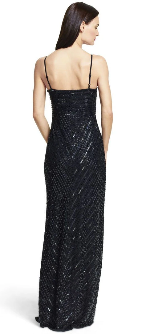 Adrianna Papell - Fine Strap Fully Beaded V-Neck Gown 91905320 Long Dresses 4 Adrianna Papell - Fine Strap Fully Beaded V-Neck Gown 91905320 Long Dresses