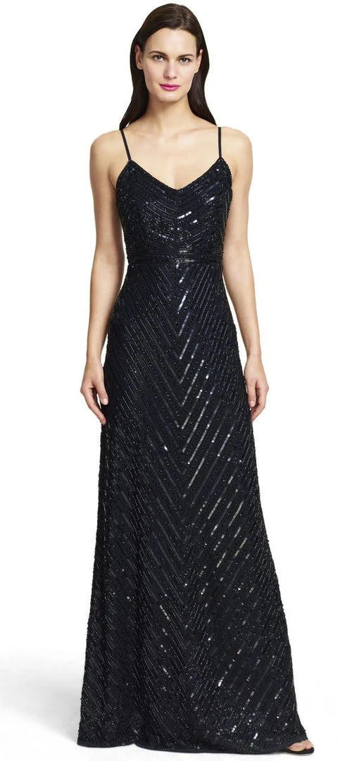 Adrianna Papell - Fine Strap Fully Beaded V-Neck Gown 91905320 Long Dresses 3 Adrianna Papell - Fine Strap Fully Beaded V-Neck Gown 91905320 Long Dresses