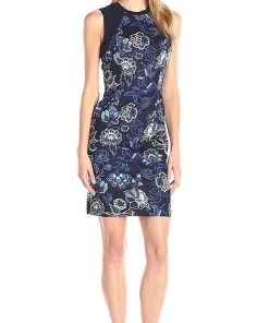 Adrianna Papell - Floral Printed Sleeveless Short Dress 16PD12240 - 1 Pc Navy Multi In Size 6 Available Cocktail Dresses