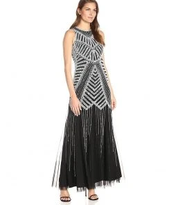 Adrianna Papell - Halter Neckline Sequined Mesh Long Dress 91928790 Formal Gowns
