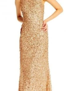 Formal Gowns Adrianna Papell - High Low Sequin Beaded Sleeveless Gown AP1E201754 - 1 Pc Champagne Gold In Size 16 Available