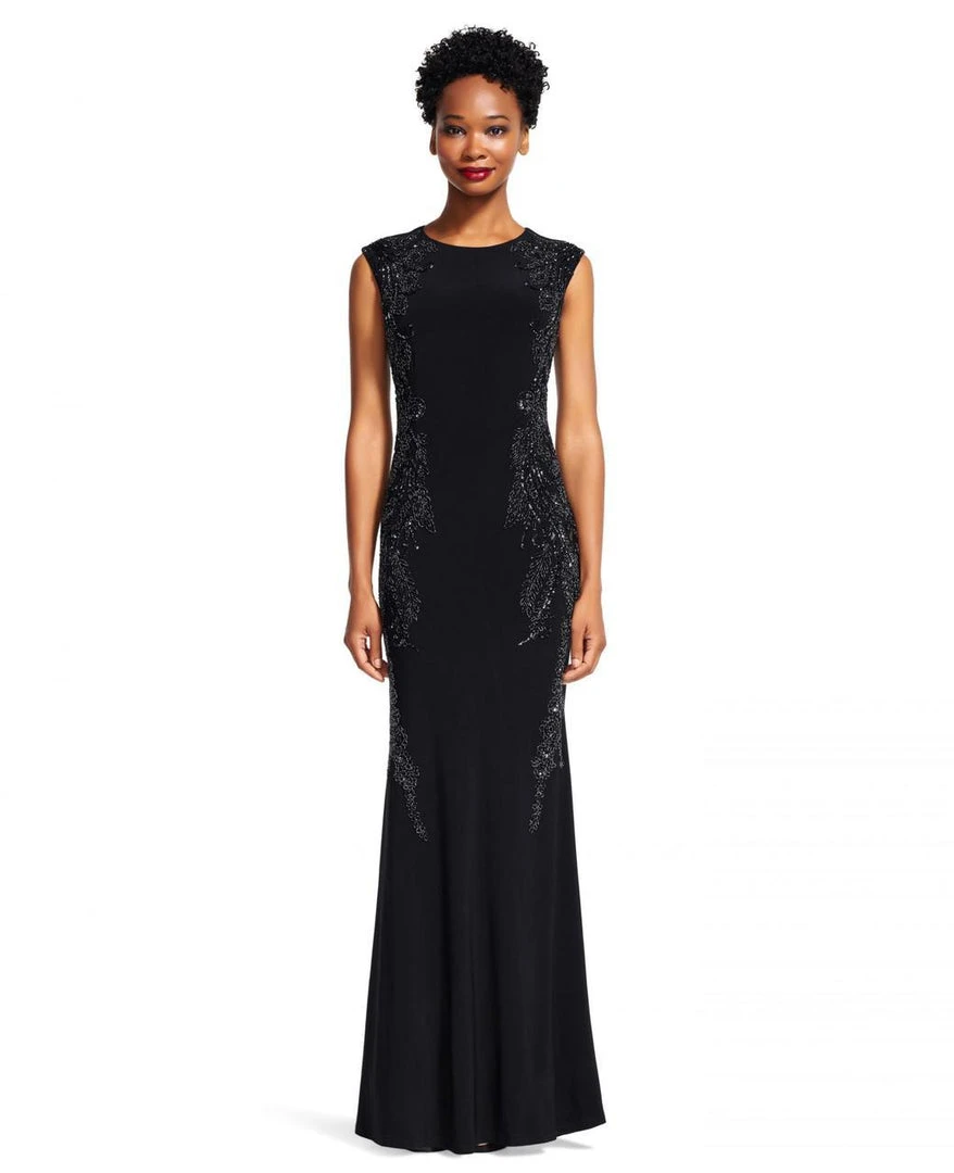 Adrianna Papell - Jewel Neckline Beaded Long Dress AP1E200687 Formal Gowns 3 Adrianna Papell - Jewel Neckline Beaded Long Dress AP1E200687 Formal Gowns