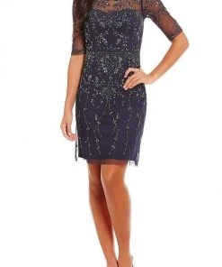 Cocktail Dresses Adrianna Papell - Jewel Neckline Embellished Short Dress 41922610