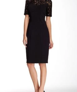 Adrianna Papell - Lace Illusion Jewel Neck Stretch Dress 16260650 Cocktail Dresses