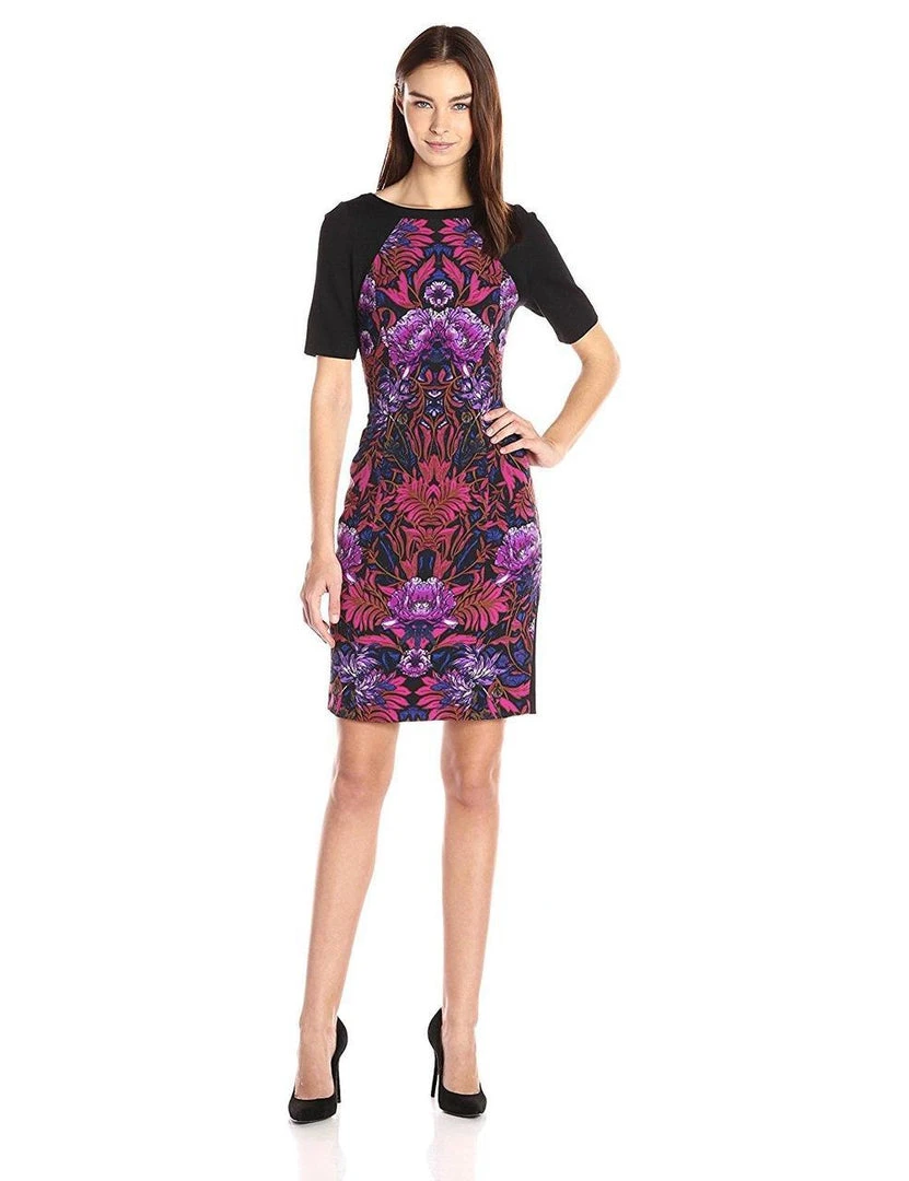 Adrianna Papell - Print Colorblock Short Sheath Dress AP1D100057 Cocktail Dresses 3 Adrianna Papell - Print Colorblock Short Sheath Dress AP1D100057 Cocktail Dresses