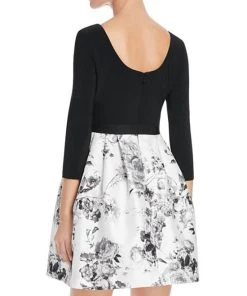 Adrianna Papell - Quarter Sleeve Scoop Floral A-line Dress AP1E201207 - 1 Pc White Mult In Size 16 Available 8 Adrianna Papell - Quarter Sleeve Scoop Floral A-line Dress AP1E201207 - 1 Pc White Mult In Size 16 Available