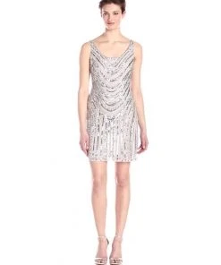 Adrianna Papell - Scoop Neck Sequined And Beaded Dress 41901090 Cocktail Dresses
