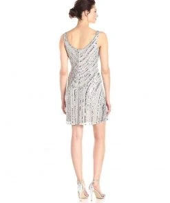 Adrianna Papell - Scoop Neck Sequined And Beaded Dress 41901090 Cocktail Dresses
