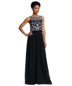 Adrianna Papell - Sequined Bateau Neck Dress 91928840