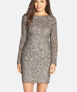 Adrianna Papell - Sequined Mesh Dress 41915670